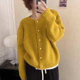 Poshoot Autumn Winter Women's Knitted Cardigan Round Neck Single Breasted Sweater Women Solid Warm Long Sleeve Cardigans Female