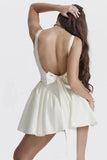 Poshoot Christmas Thanksgiving Gifts  Sleeveless Pleated Backless A-Line Mini Dress