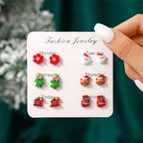 Poshoot 6 Pairs/Set Christmas Stud Earring For Women Cute Cartoon Resin Snowflake Santa Claus Elk Earrings Girl Party New Year Jewelry