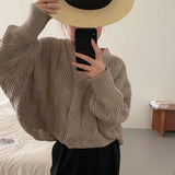 Poshoot Korean Fashion Cropped Cardigans Women Sweet Candy Colors V Neck Cardigan Coats Woman Long Sleeve Knitted Sweater Coat