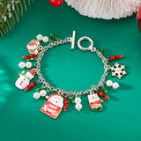 Poshoot Handmade Crystal Pearl Christmas Bracelets for Women Santa Claus Xmas Tree Snowflake Elk Wreath Pendant Bracelet Holiday Jewelry