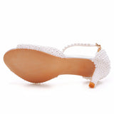 Poshoot White Pearl Sandals Women Open Toe High Heels Lady Luxury Wedding Shoes Banquet Dress