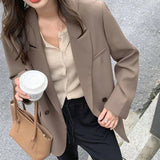 Poshoot Korean Fashion Black Blazer for Women Classic Turn Down Collar Loose Suit Jacket Female 2023 Long Sleeve Pockets Outerwear Woman