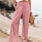 Poshoot Fashion Elastic Waistband Casual Pants Women Spring Summer Wide Leg Loose Trousers Woman 2025 Solid Color All Match Baggy Pants