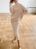 Poshoot Knitted Skirt Sets Women Autumn Winter Turtleneck Pullover And Pencil Long Skirts Elegant 2 Piece Sets Sweater Outfits