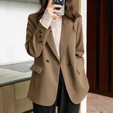 Poshoot 2024 Temperament Double-Breasted Blazer Women Spring Autumn Long Sleeve Chic Blazers Woman Buttons Office Suit Jacket Ladies