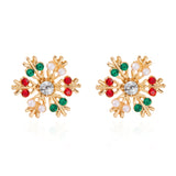 Poshoot Fashion Colorful Snowflake Stud Earrings for Women Charm Rhinestone Snow Flower Earring Girls Christmas Holiday Party Jewelry