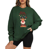 Poshoot Women Christmas Sweatshirt Loose Reindeer Letter Print Crew Neck Long Sleeve Casual Pullover Tops Fall Winter Hoodies Streetwear