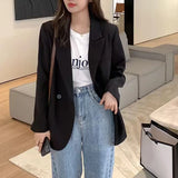 Poshoot Korean Fashion Black Blazer for Women Classic Turn Down Collar Loose Suit Jacket Female 2023 Long Sleeve Pockets Outerwear Woman