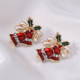 Poshoot Delicate Christmas Bowknot Bell Earrings for Women Sparkling Full Rhinestone Christmas Tree Dangle Earring Girls Holiday Jewelry