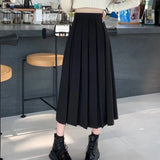 Poshoot Korean Fashion Suit Pleated Skirt Women 2024 Back Elastic High Waist Long Skirts Woman Preppy Style A Line School Skirt Female