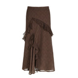 Poshoot-Vintage Asymmetrical Brown Boho Long Skirt