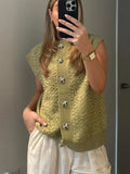 Poshoot Casual Knitted Vests Sweater For Women Fashion Button Sleeveless O-neck Cardigan Top Autumn 2024 Lady Versatile Knitwear