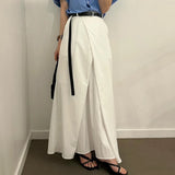 Poshoot Elegant Cross Design Office Long Skirt Women Summer Chic Solid Color High Waist Skirts Woman Korean Fashion A Line Midi Skirt