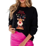 Poshoot Women Christmas Sweatshirt Loose Reindeer Letter Print Crew Neck Long Sleeve Casual Pullover Tops Fall Winter Hoodies Streetwear