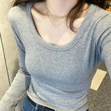 Poshoot Basic Round Neck Bottoming Shirt Women All Match Long Sleeve Slim Fit Knitwear Woman Solid Color Knitting Pullover Ladies