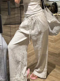 Poshoot Wide Leg White Linen Pants Woman Casual Basic Summer 2024 Oversize Female Straight Trousers Baggy Elastic Waist Pants