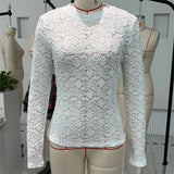 Poshoot White Lace Sheer Long Sleeve Shirt Y2k See Through Crop Top Women Sexy Slim Fit Floral Lace Shirt Fairy Blouse Streetwear