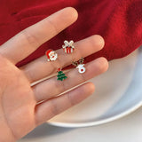 Poshoot 4 Pcs/set Cute Small Enamel Christmas Earrings for Women Trendy Santa Claus Elk Xmas Tree Stud Earrings Girls Party Jewelry Gift