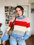 Poshoot Women Elegant Colorful Striped Knitted Sweater Casual Lantern Long Sleeve Loose Sweater 2024 New Autumn Lady High Streetwear