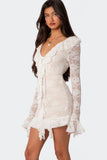 Poshoot Christmas Thanksgiving Gifts  See-Through Lace Long Sleeve Bodycon Mini Dress