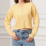 Poshoot Women Y2k Button Down Crop Sweater Cardigan Long Sleeve Open Front Crewneck Cardigan Cute Knit Pullover Tops Going Out Outwear