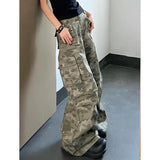 Poshoot-American Retro High Street Casual Overalls Camouflage Loose Wide Leg Pants For Women Y2k Hip-hop Cargo Grunge Baggy Trousers