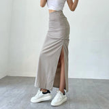 Poshoot Y2K Split Long Skirt Women 2024 Summer Skiny High Waisted Cargo Skirt Woman Black Gray Streetwear Midi Skirts Female