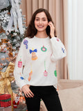 Poshoot Women's Long Sleeve Sweatshirts Christmas Crew Neck Cute Candy Print Loose Autumn Casual Pullover Tops Female Casual Hoodies