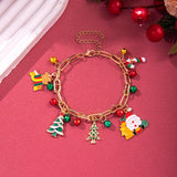 Poshoot Christmas Pendant Chunky Chain Bracelet for Women Cartoon Snowman Santa Claus Elk Boot Snowflake Charm Bracelet Festival Jewelry