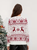 Poshoot Women Christmas Sweaters Classic Reindeer Snowflake Print Long Sleeve Round Neck Knitted Pullovers Fall Winter Warm Jumper Tops