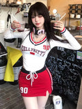 Poshoot Korean Fashion Graphic T Shirts Women Streetwear Y2k Aesthetic Letter Printed Tees Kpop Grunge Long Sleeve Crop Tops