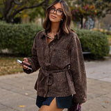 Poshoot Brown Leopard Print Belt Over-shirt Coat