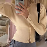 Poshoot Women's High Waist Round Neck Single Breasted Cardigan Solid Long Sleeve Short Sweater Top Autumn Slim Bottoming Shirt