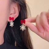 Poshoot Christmas Bowknot Flocking Wreath Earrings for Women Luxury Red Bow Snowflake Christmas Tree Drop Earring New Year Jewelry Gift