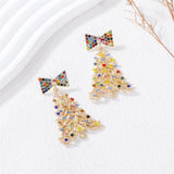 Poshoot Delicate Colorful Crystal Christmas Tree Drop Earrings for Women Shiny Rhinestone Bowknot Earrings Girls Holiday Jewelry Gifts