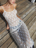 Poshoot Backless Lace Mesh See Through Floral Partern Beachwear Sexy Hot Long Women'S Dresses 2024 Summer Evening Casual Clothes