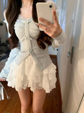 Poshoot Sexy Short Party Dress Women Casual Long Sleeve Y2k Sweet Elegant  Mini Dress Beach Style New Korean Summer 2 Piece Set