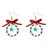 Poshoot Handmade Crystal Beads Bowknot  Drop Earrings for Women Colorful Rice Beaded Christmas Earring Girls New Year Daily Jewelry Gift