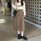 Poshoot Korean Fashion Suit Pleated Skirt Women 2024 Back Elastic High Waist Long Skirts Woman Preppy Style A Line School Skirt Female