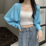 Poshoot Sunscreen Crop Knit Cardigan Women Korean Style Solid Color Thin Cardigan Coat Woman Simple Long Sleeve Smock Top Ladies