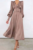 Poshoot Christmas Thanksgiving Gifts  Vintage Satin Lantern Sleeve Maxi Dress