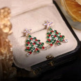 Poshoot New Trendy Rhinestone Christmas Tree Earrings for Women Exquisite Zircon Xmas Tree Drop Earring Girls New Year Festival Jewelry