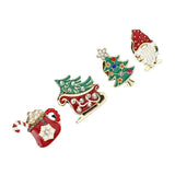 Poshoot 4 Pcs Drip Oil Santa Claus Christmas Tree Sled Car Brooches for Women Men New Year Christmas Office Party Jewelry Accessories