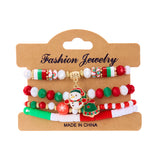 Poshoot 4 Pcs/Set Christmas Colorful Beads Bracelets for Women Handmade Snowman Santa Claus Elk Pendant Bracelet New Year Jewelry Gifts