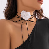 9 Colors Goth Elegant Big Rose Flower Choker Necklace Women Romantic Adjustable Bowknot Knotted Rope Chain Wed Y2K Accessories