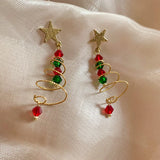 Poshoot Luxury Colorful Rhinestone Christmas Tree Dangle Earrings for Women Exquisite Zircon Star New Year Earrings Girls Party Jewelry