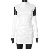 Poshoot Women's Leather Vest Dress Sexy PU Leather Vest Short Dress Solid Gloves Pleated Sleeveless Street Y2k Party Club Dress