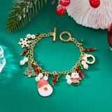 Poshoot Handmade Crystal Pearl Christmas Bracelets for Women Santa Claus Xmas Tree Snowflake Elk Wreath Pendant Bracelet Holiday Jewelry