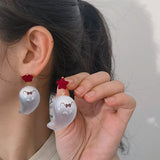 Poshoot Cute Resin Ghost Drop Earrings for Women Red Bowknot Star Ghost Earring Christmas Halloween Festival Party Jewelry Accessories